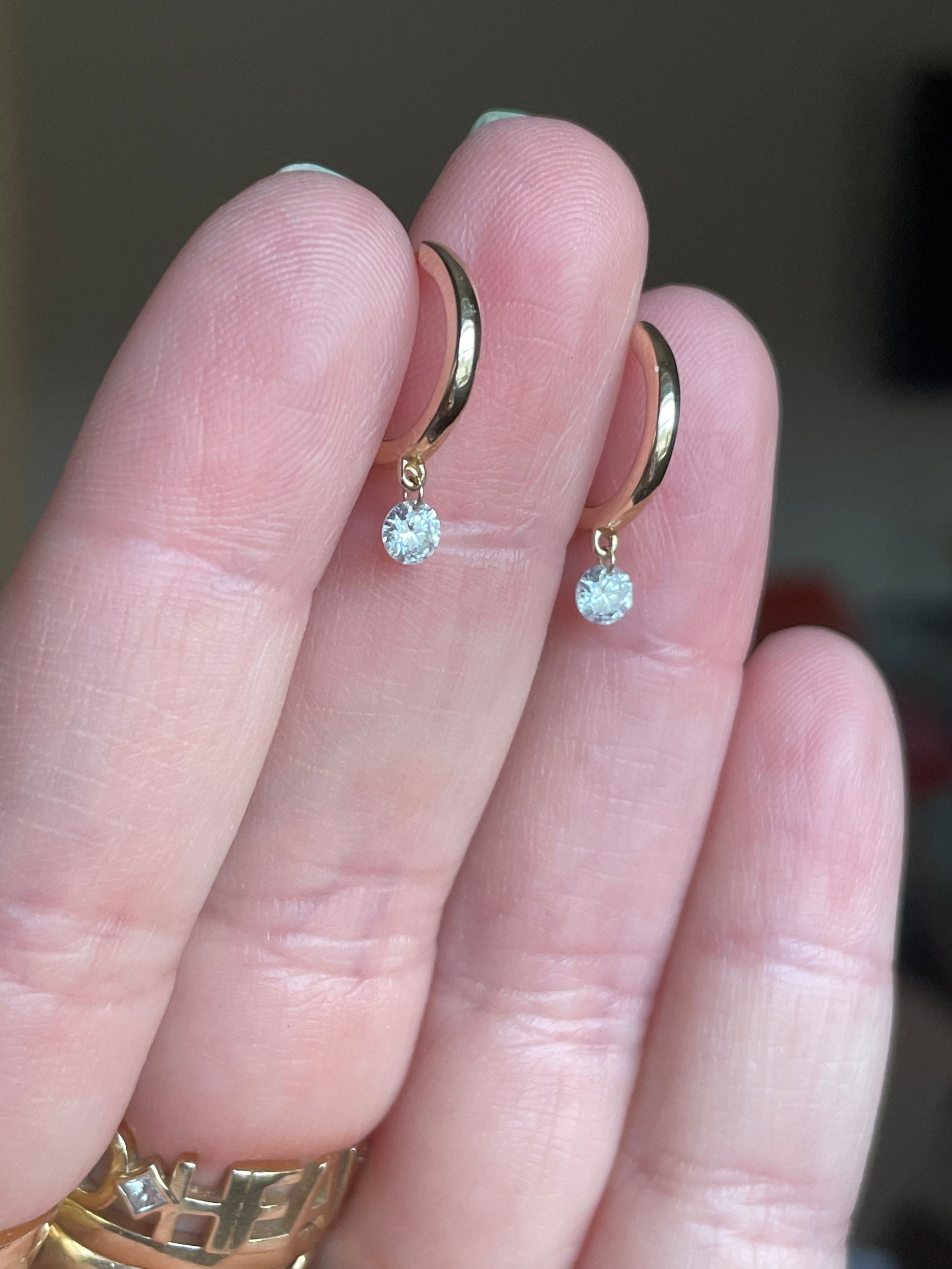 Drilled Diamond Dangle Huggies