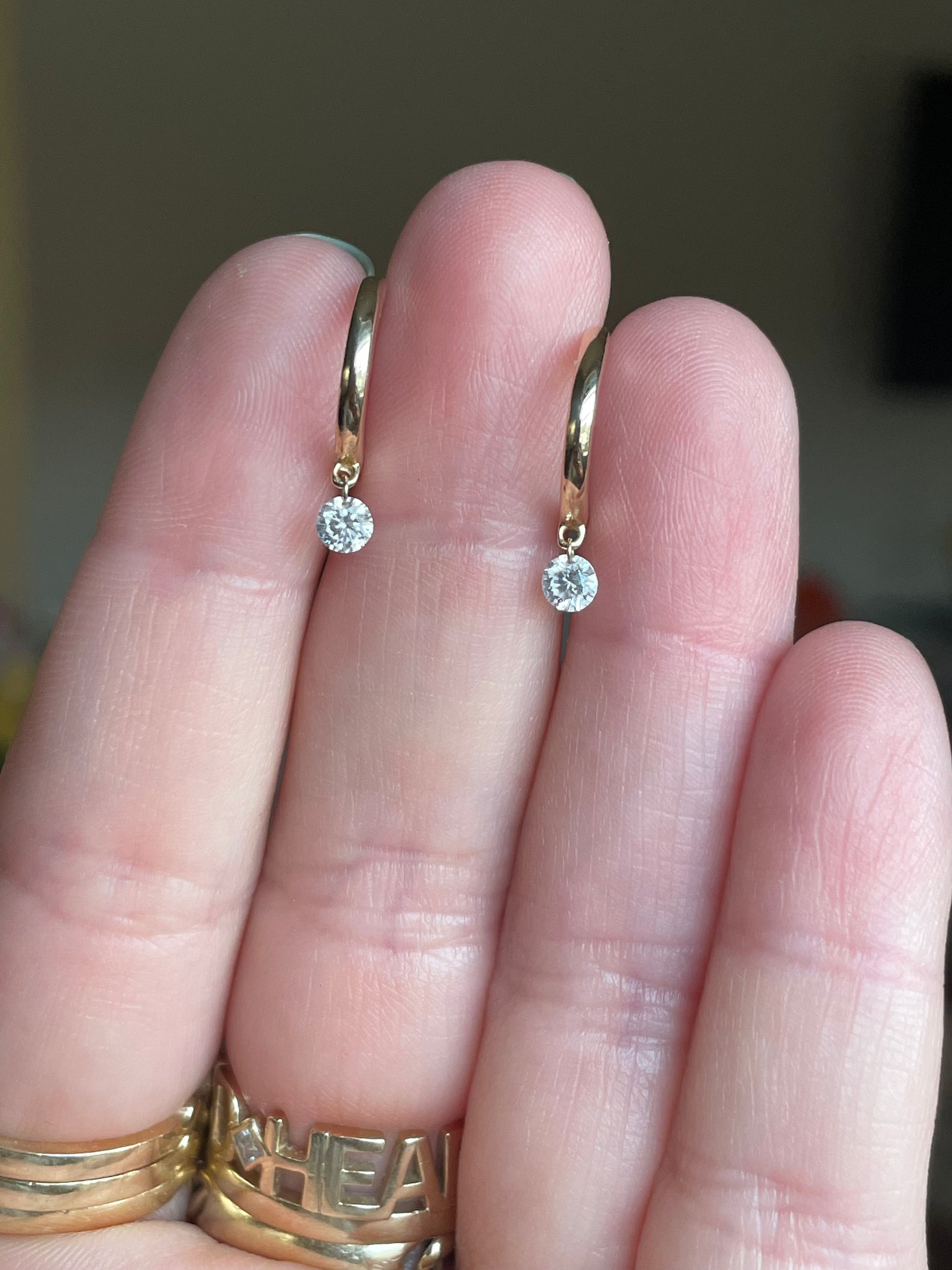 Drilled Diamond Dangle Huggies